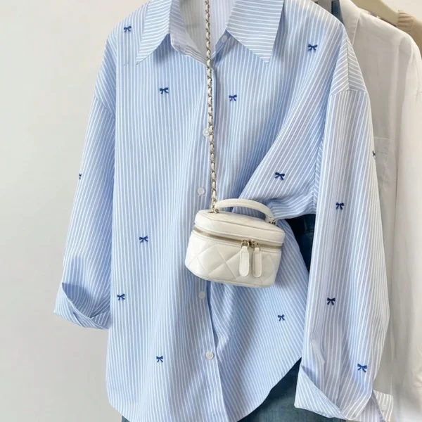 Women's Striped Color Block Button Front Shirt, Casual Wear Spring