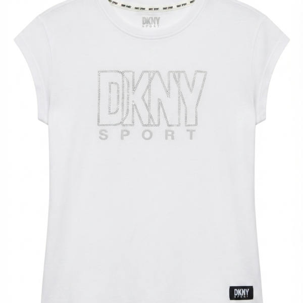 DKNY Women's Sport Boxy Cropped Rhinestone Logo T-Shirt