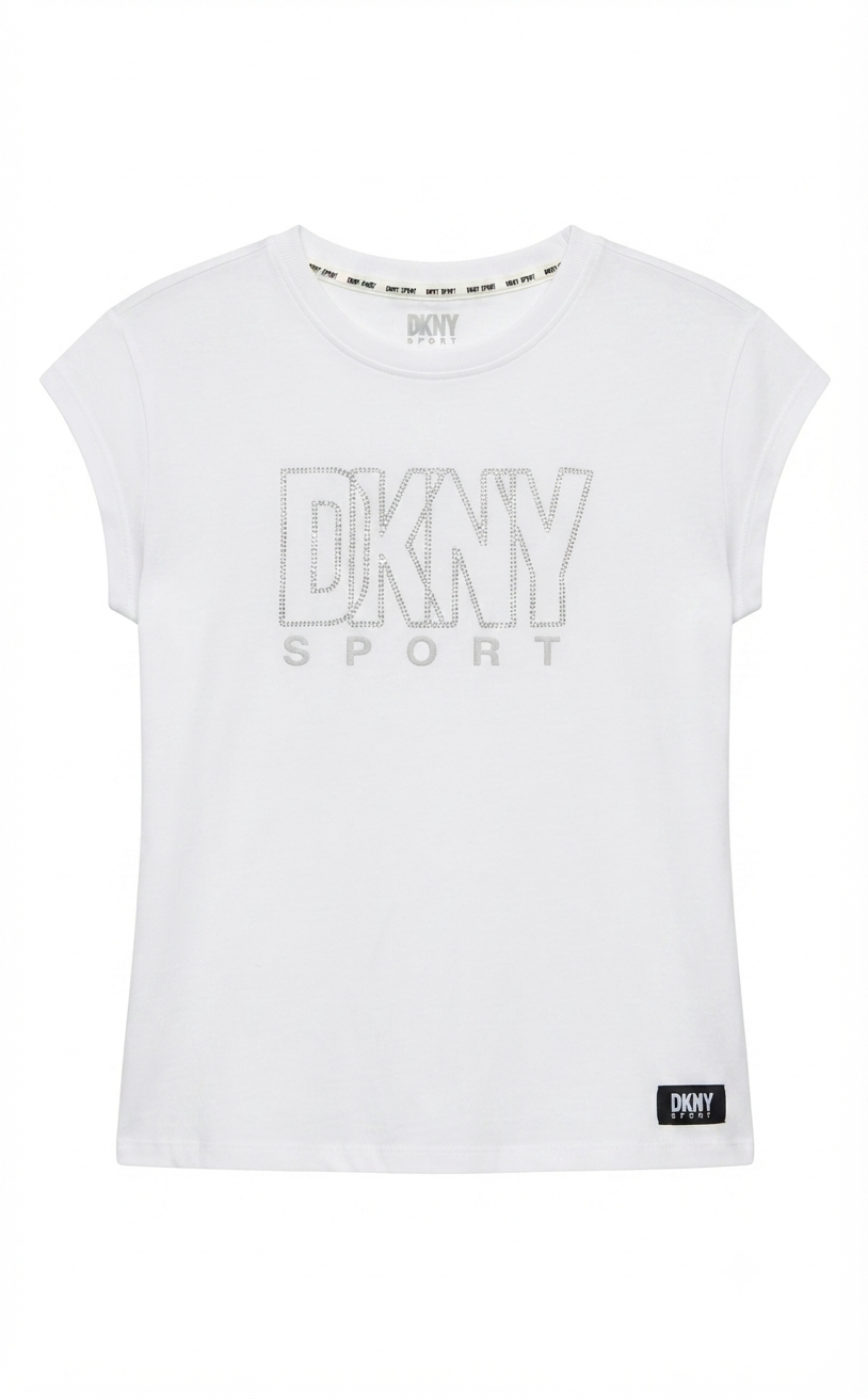 DKNY Women's Sport Boxy Cropped Rhinestone Logo T-Shirt