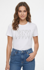 DKNY Women's Sport Boxy Cropped Rhinestone Logo T-Shirt - Image 3