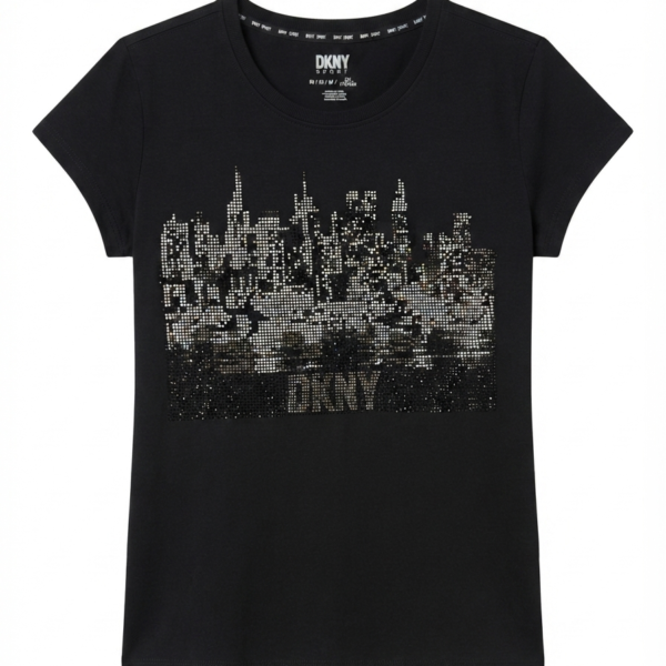 DKNY Sport Rhinestone Cityscape Short Sleeve Women's T-Shirt NWT
