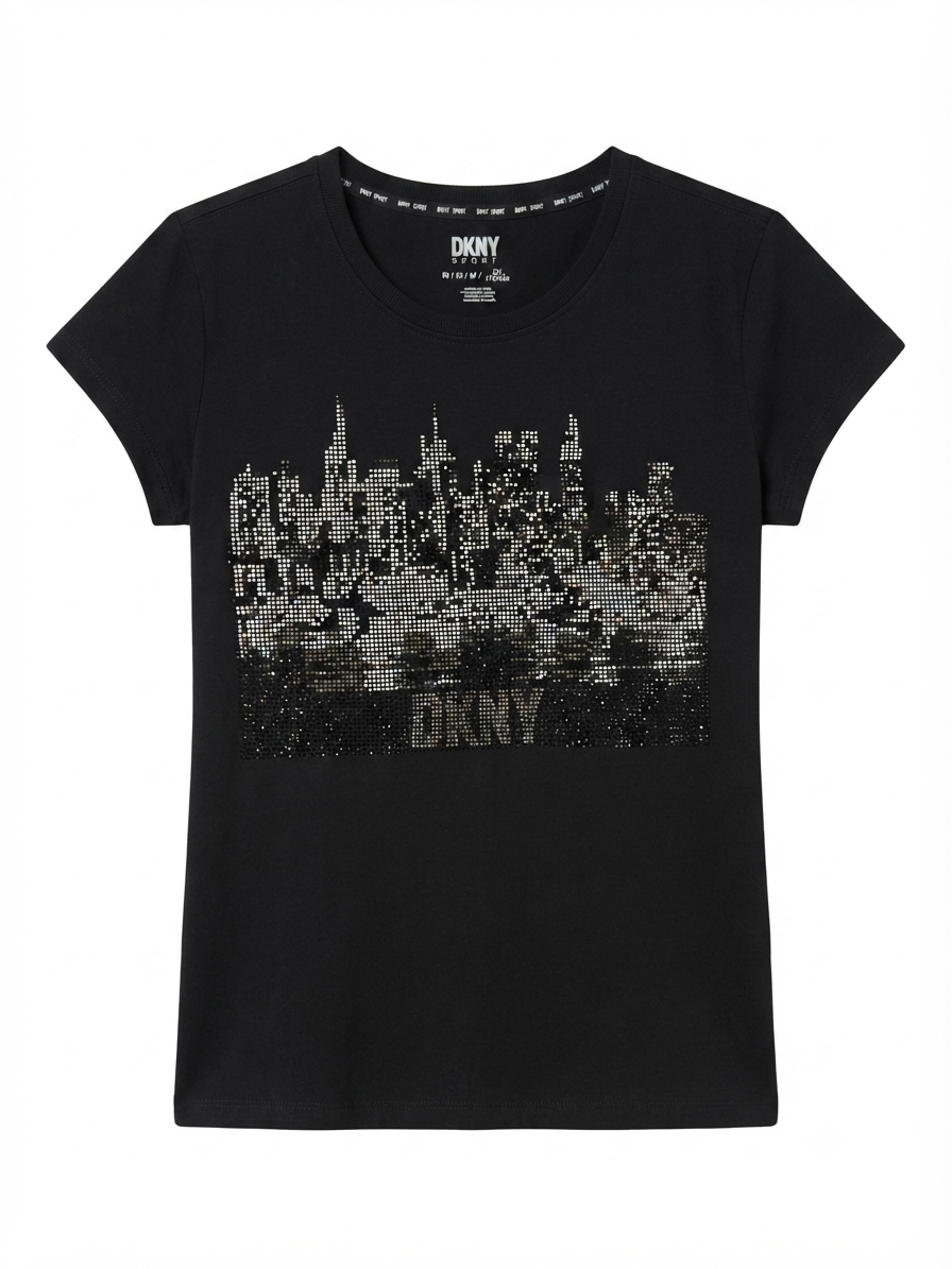 DKNY Sport Rhinestone Cityscape Short Sleeve Women's T-Shirt NWT
