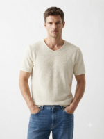 Textured Knit V-Neck T-Shirt - Image 13