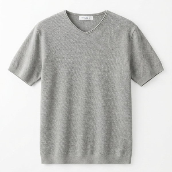 Textured Knit V-Neck T-Shirt