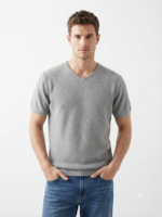 Textured Knit V-Neck T-Shirt - Image 7