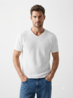 Textured Knit V-Neck T-Shirt - Image 10