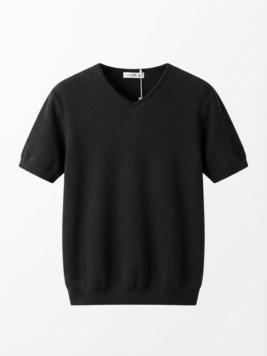 Textured Knit V-Neck T-Shirt