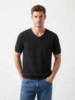 Textured Knit V-Neck T-Shirt - Image 4