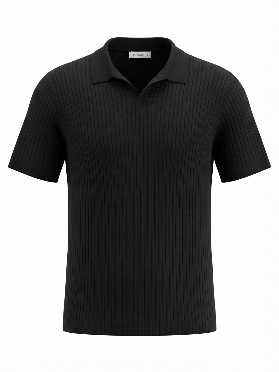 Ribbed Knitted Polo Shirt