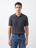 Ribbed Knitted Polo Shirt - Image 10