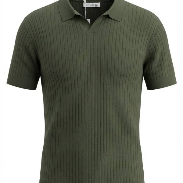 Ribbed Knitted Polo Shirt