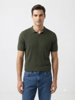 Ribbed Knitted Polo Shirt - Image 4