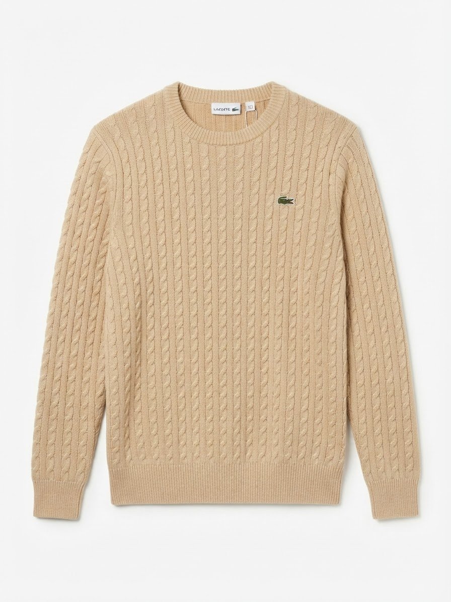 Lacoste Braided Wool Round-Neck Sweater