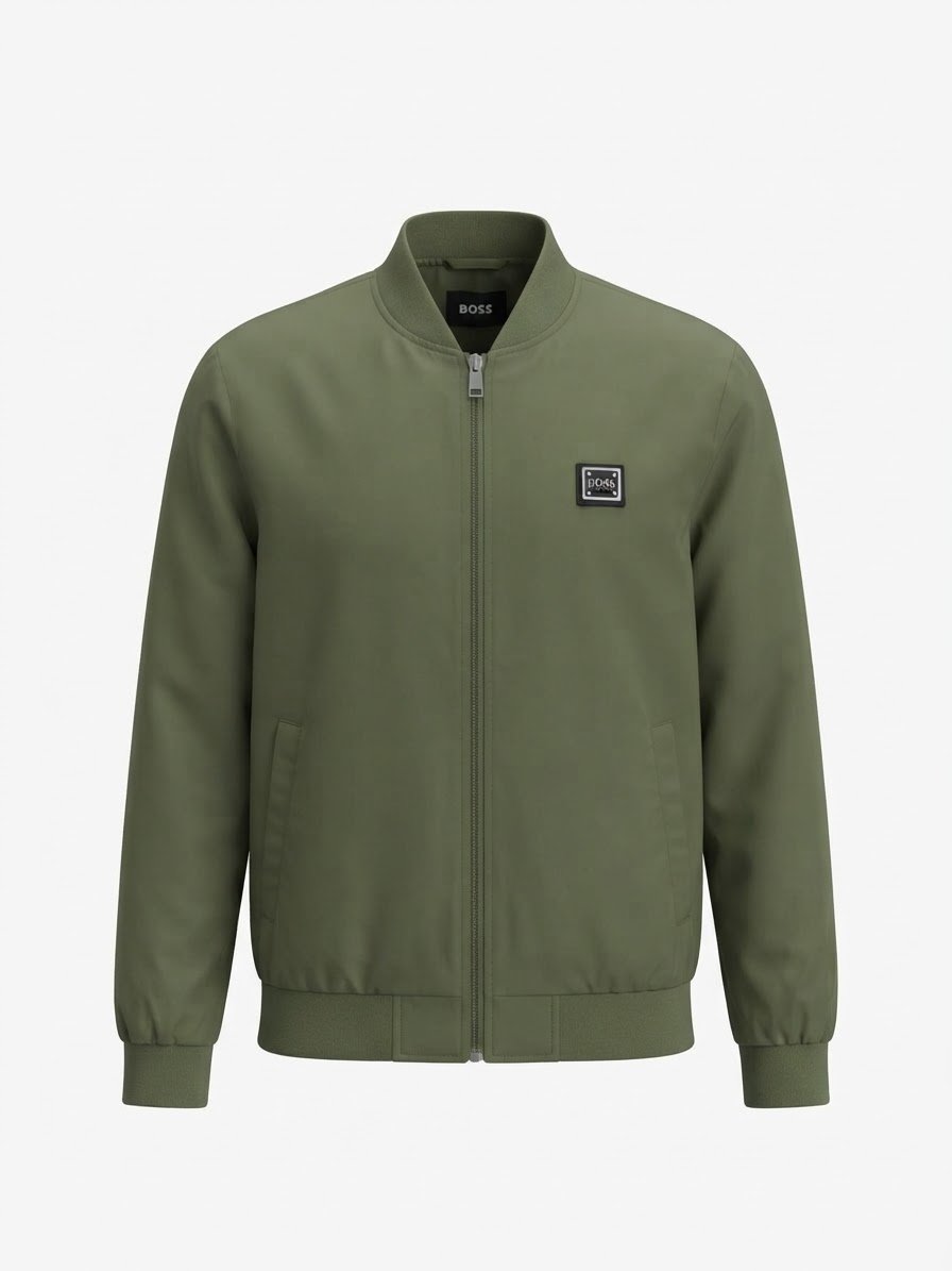 BOSS Men's Lightweight Waterproof Bomber Jacket – Olive Green